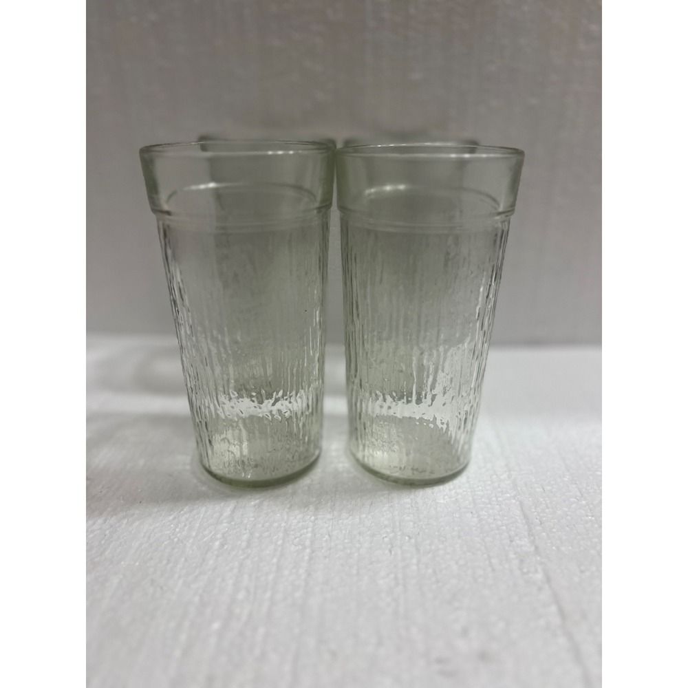 Vintage Kerr‎ Iced Bark Drinking Glasses 6" Tall Clear Glass Set Of 4